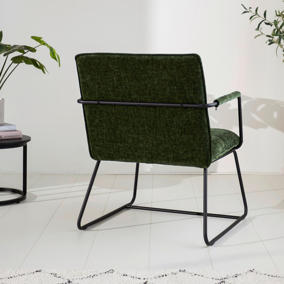 SESSEL in Chenille Dunkelgrün  - Dunkelgrün/Schwarz, MODERN, Textil/Metall (65/80/68cm) - MID.YOU