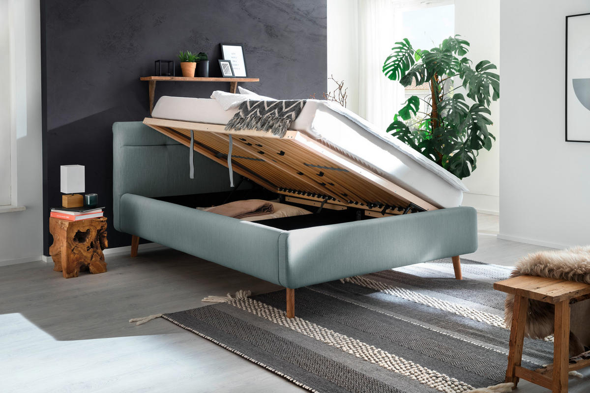 POLSTERBETT Lattenrost, Bettkasten Blau 140/200 cm  - Blau/Eichefarben, KONVENTIONELL, Holz/Textil (140/200cm) - Boxxx