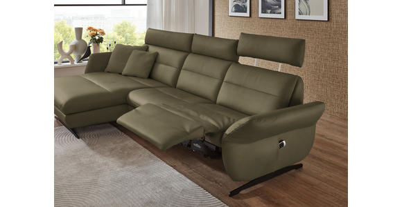 ECKSOFA in Echtleder Olivgrün  169/298 cm  - Schwarz/Olivgrün, Design, Leder/Metall (169/298cm) - Dieter Knoll