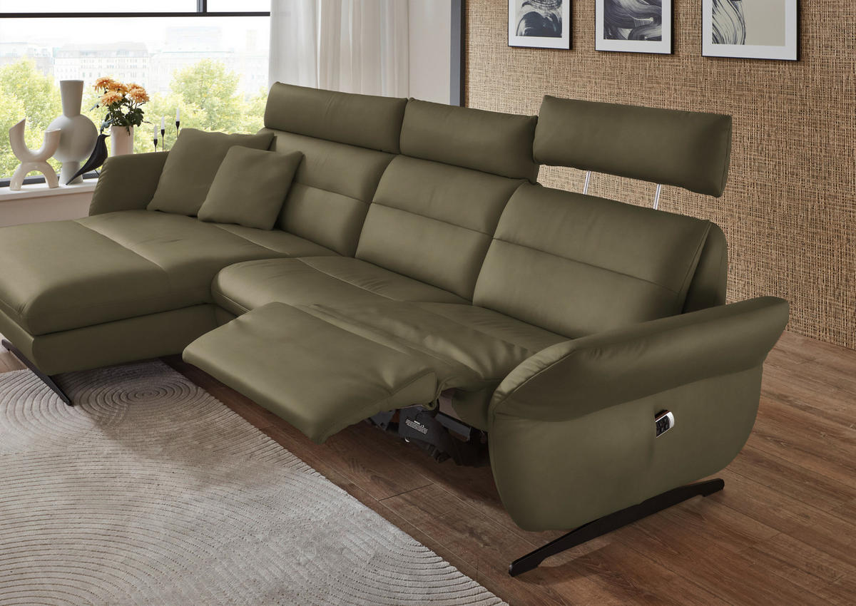 ECKSOFA in Echtleder Olivgrün  - Schwarz/Olivgrün, Design, Leder/Metall (169/298cm) - Dieter Knoll