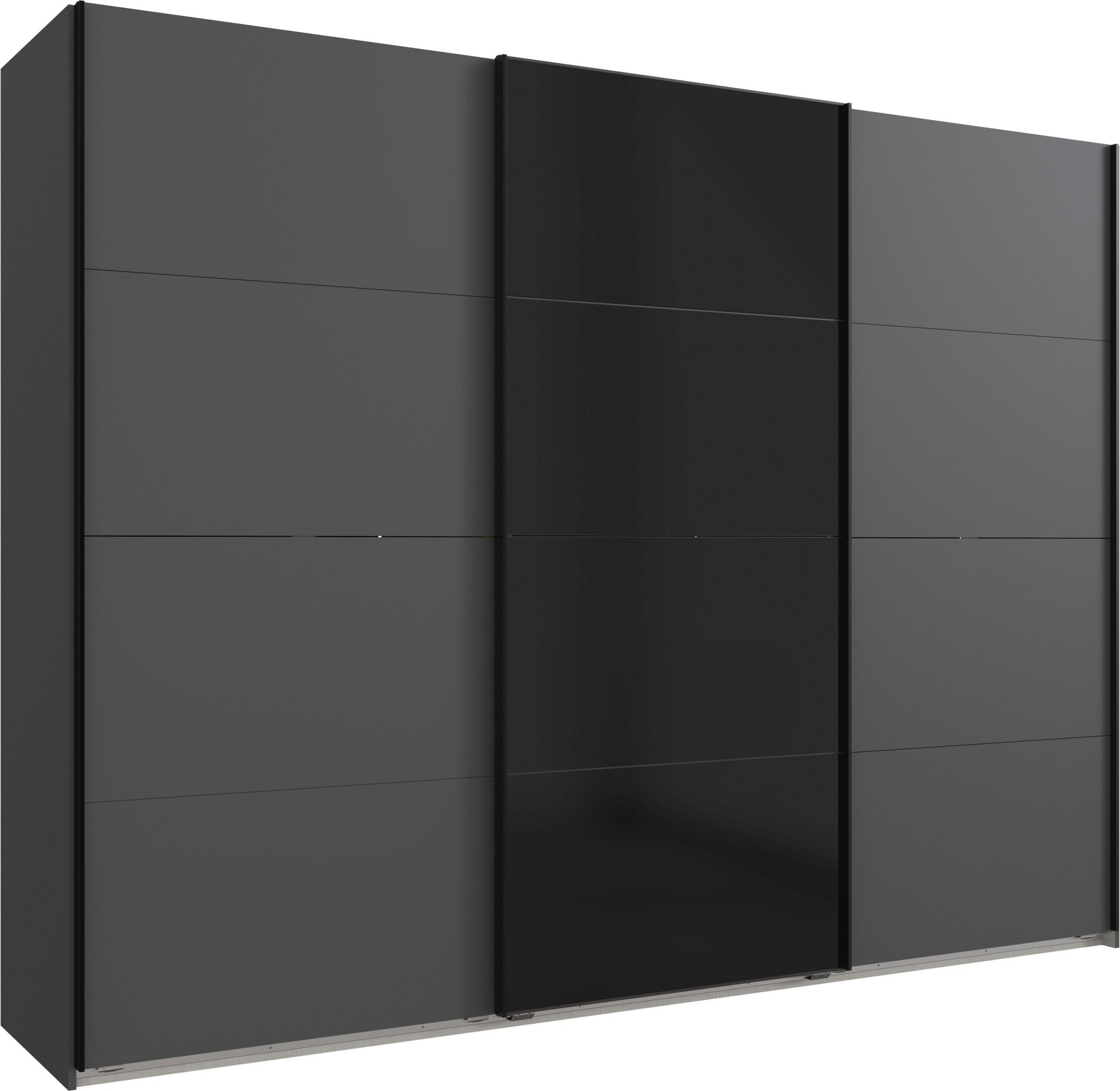 SCHWEBETÜRENSCHRANK 270/208/65 cm 3-türig Graphitfarben, Schwarz  - Schwarz/Graphitfarben, Design, Glas/Holzwerkstoff (270/208/65cm) - Carryhome