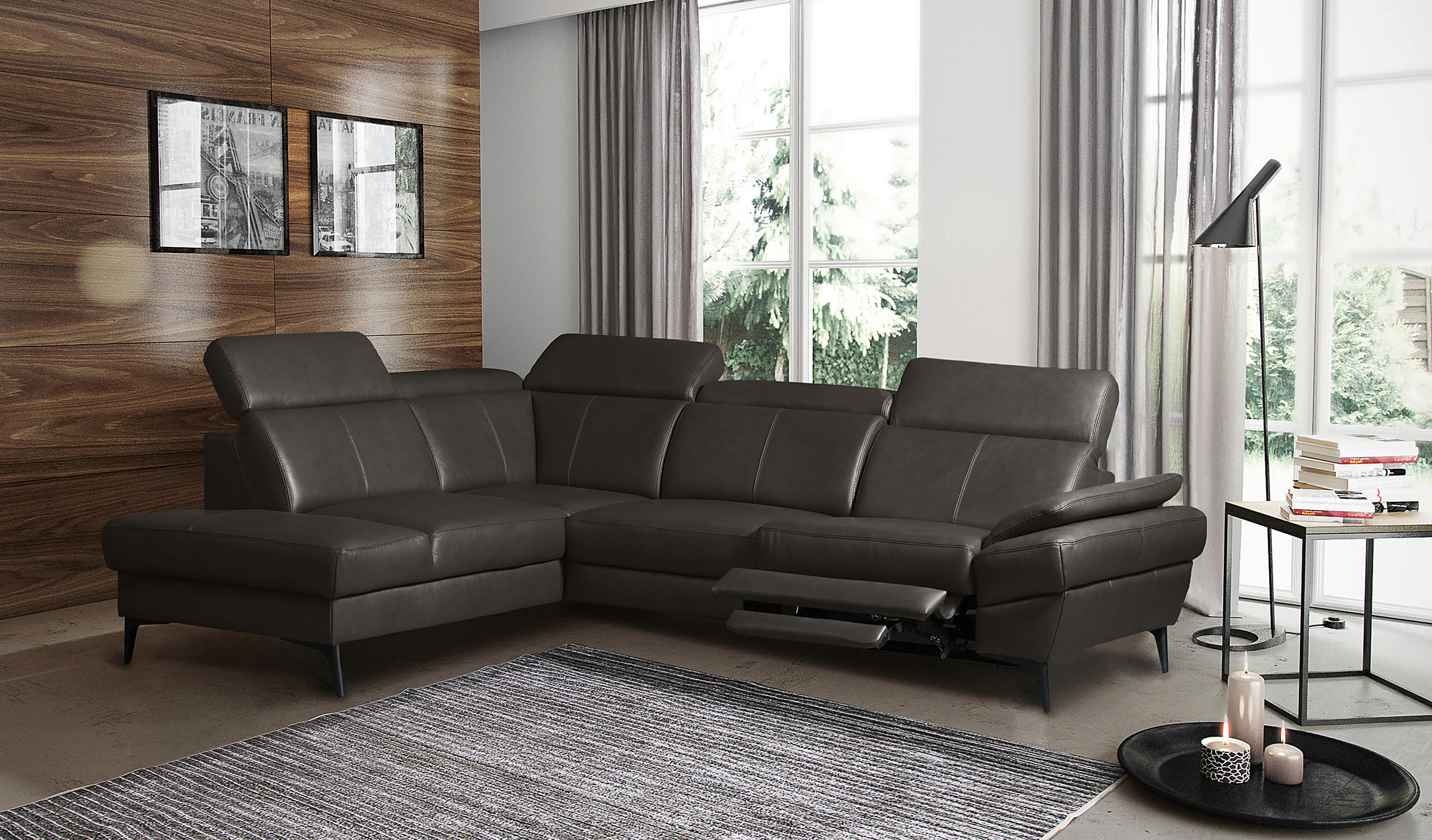 ECKSOFA  in Lederlook Echtleder Dunkelbraun  211/264 cm  - Dunkelbraun/Schwarz, Design, Leder/Textil (211/264cm) - Livetastic