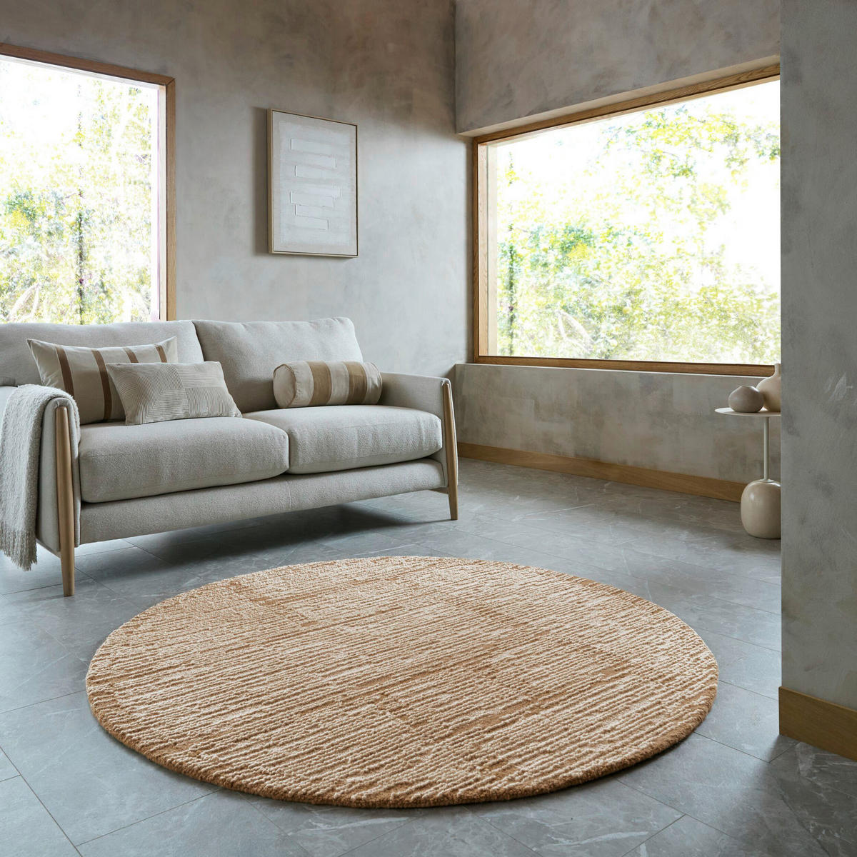 WOLLTEPPICH 160/160 cm Harris Beige rund  - Beige, Basics, Textil (160/160cm) - Flair Rugs