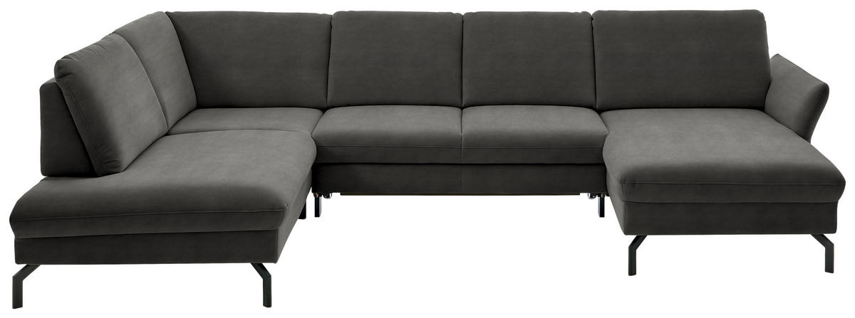 WOHNLANDSCHAFT  in Velours Grau  - Schwarz/Grau, Design, Textil/Metall (220/335/179cm) - Beldomo System