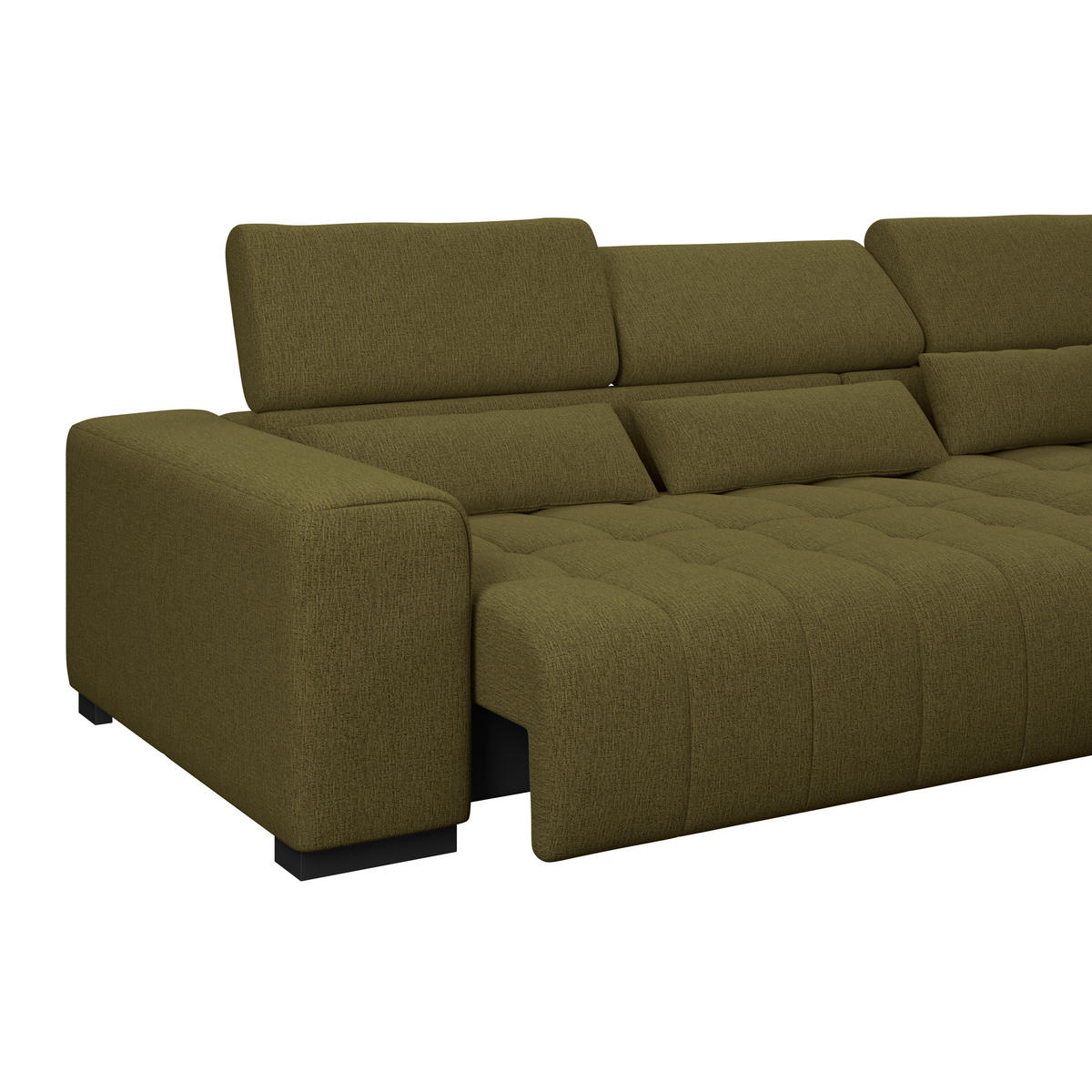 ECKSOFA MATERA Olivgrün Chenille, Struktur Nierenkissen, Kopfteilverstellung, Sitzvorzug  - Schwarz/Olivgrün, Trend, Holz/Textil (311/226cm) - MID.YOU