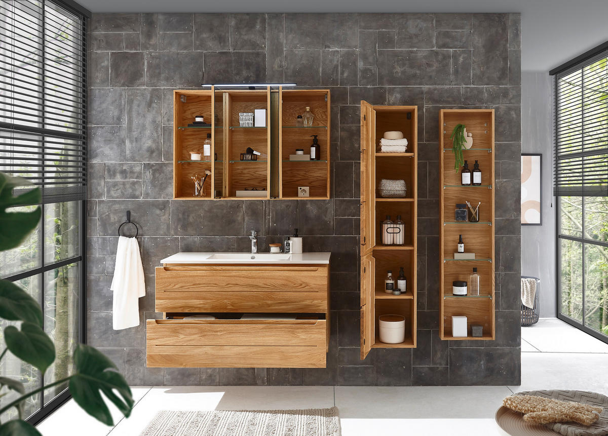 SPIEGELSCHRANK 100/70/20 cm  - Eichefarben/Schwarz, KONVENTIONELL, Glas/Holz (100/70/20cm) - Linea Natura