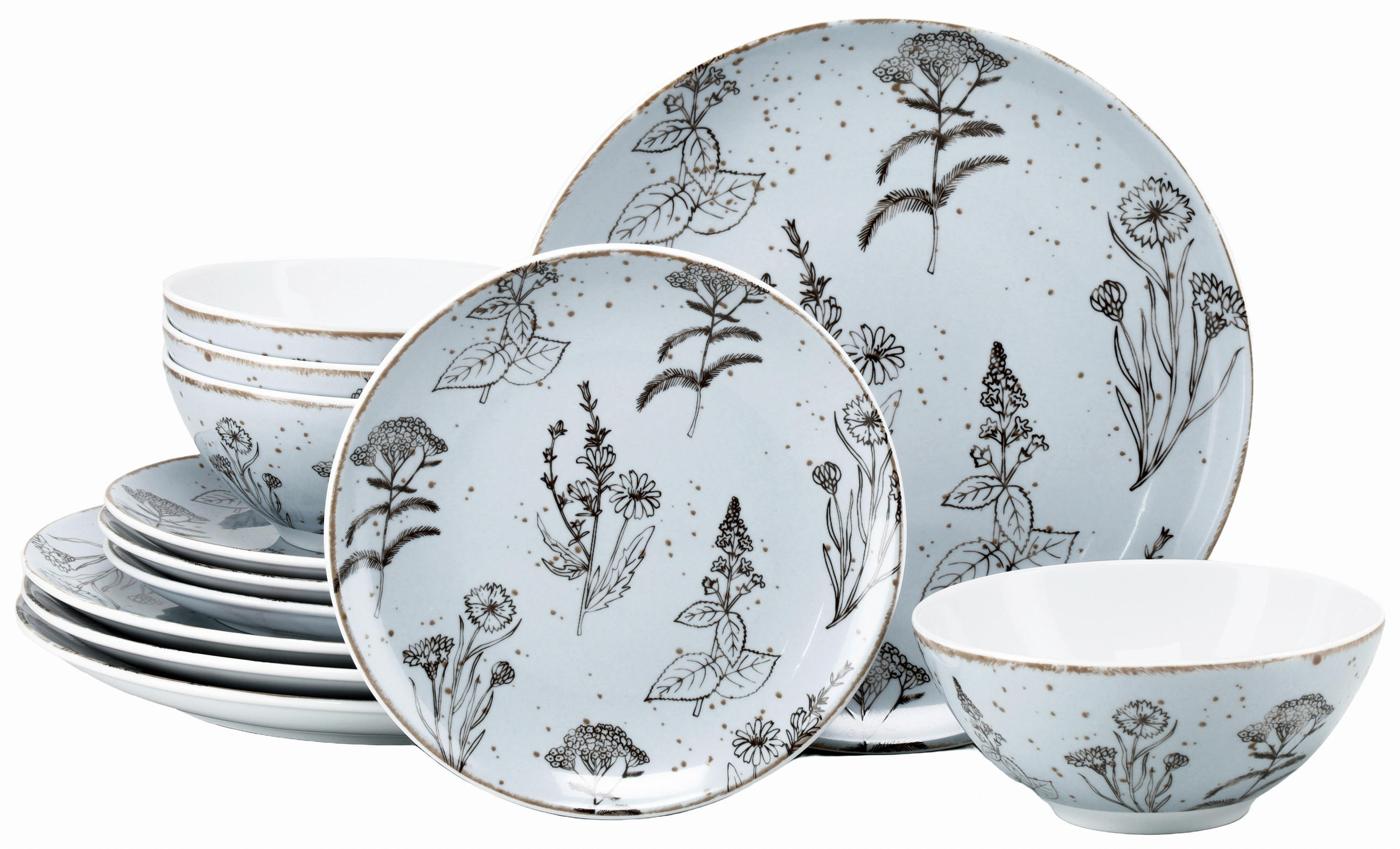 SERVIS Vintage Flower Stein 12 delar  - ljusgrå, Basics, keramik - Creatable