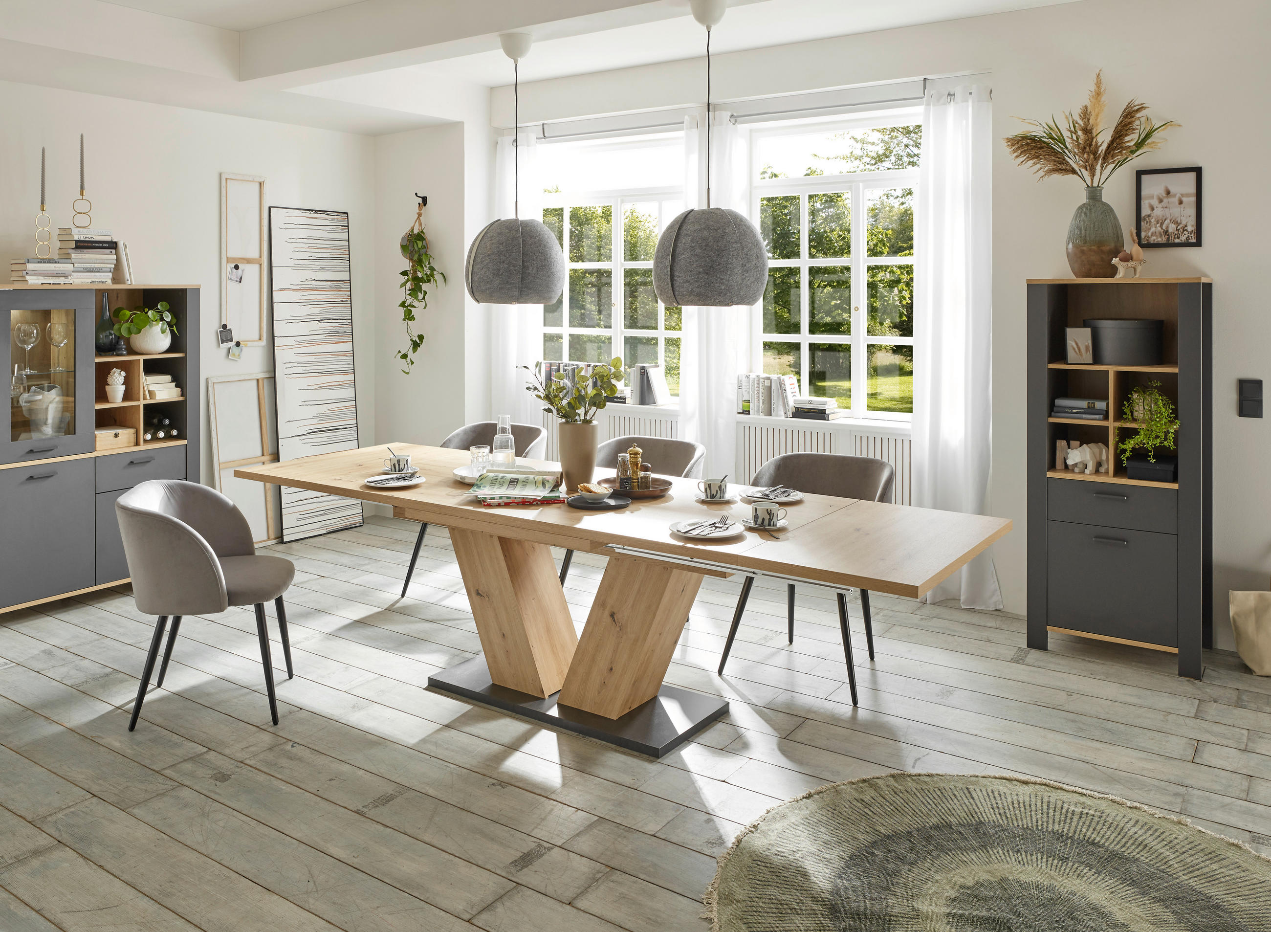 ESSTISCH Schwarz, Eiche Artisan rechteckig  ausziehbar, in verschiedenen Größen erhältlich, in verschiedenen Holzdekoren erhältlich  - Schwarz/Eiche Artisan, KONVENTIONELL, Holzwerkstoff (180-280/90/76cm) - Hom`in
