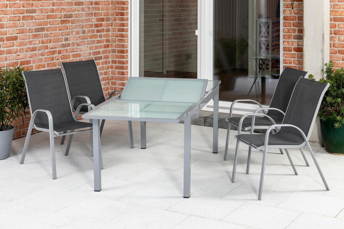 GARTENSET 5-teilig  - Anthrazit/Silberfarben, MODERN, Textil/Metall - Gardenson