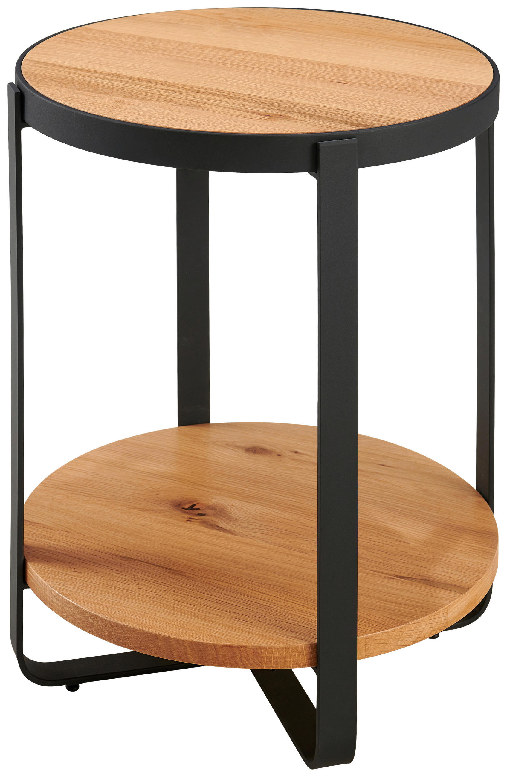 BEISTELLTISCH Eiche furniert Naturfarben, Schwarz rund  - Schwarz/Naturfarben, Design, Holz/Metall (46.5/55/46.5cm) - Livetastic