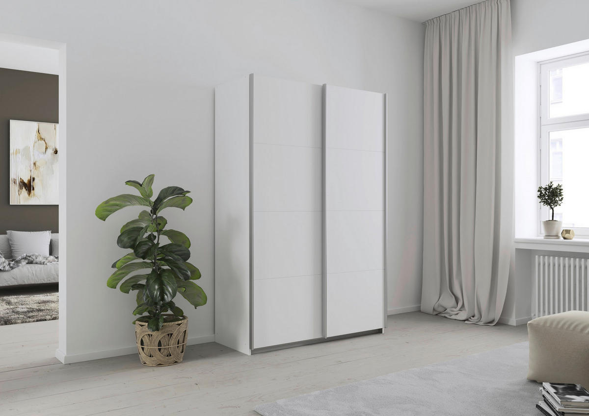 SCHWEBETÜRENSCHRANK 136/210/62 cm 2 Tür(en)-türig Weiß  - Alufarben/Weiß, KONVENTIONELL, Holzwerkstoff/Kunststoff (136/210/62cm) - home24