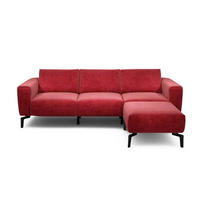 Dreisitzer inkl. Hocker in Samt Rot  - Rot/Schwarz, Design, Textil/Metall (250/86/86-94cm) - SENSOO