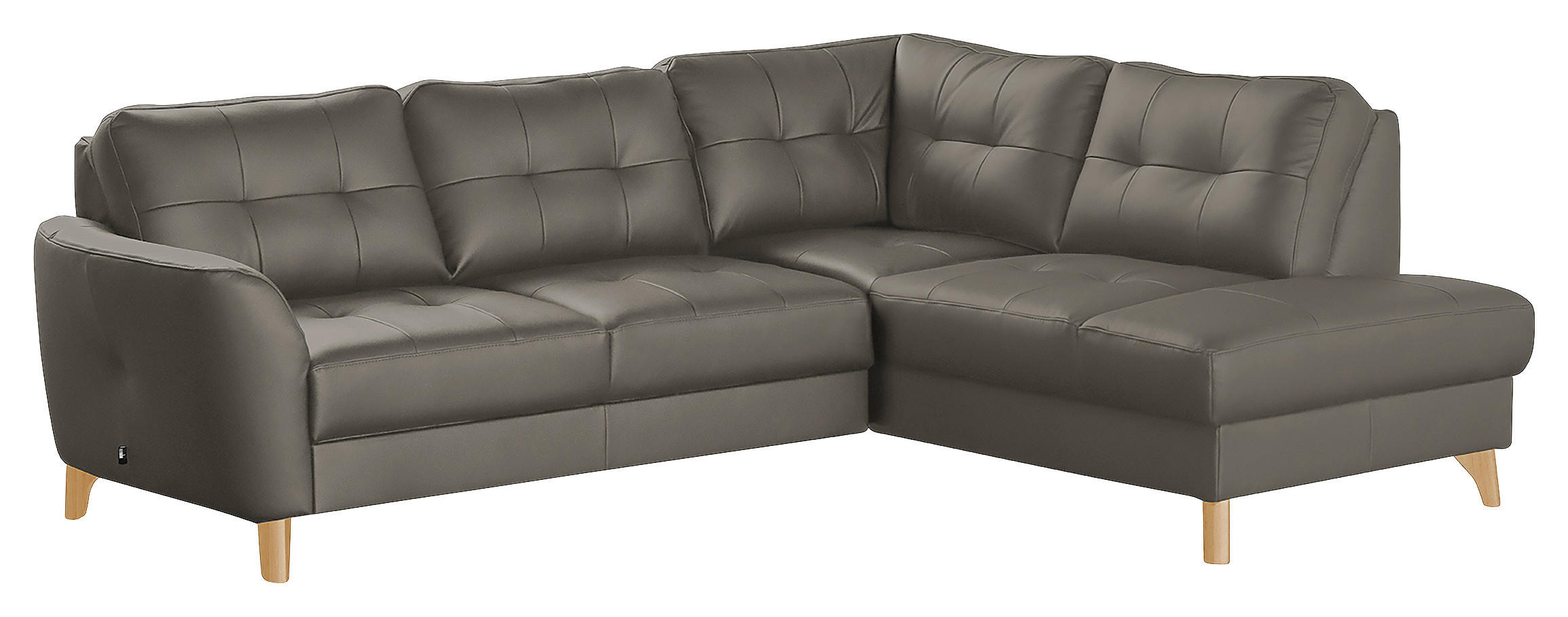 ECKSOFA in Lederlook Echtleder Schlammfarben  - Schlammfarben/Buchefarben, Design, Leder/Holz (236/190cm) - Livetastic
