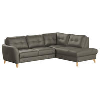 ECKSOFA in Lederlook Echtleder Schlammfarben  - Schlammfarben/Buchefarben, Design, Leder/Holz (236/190cm) - Livetastic