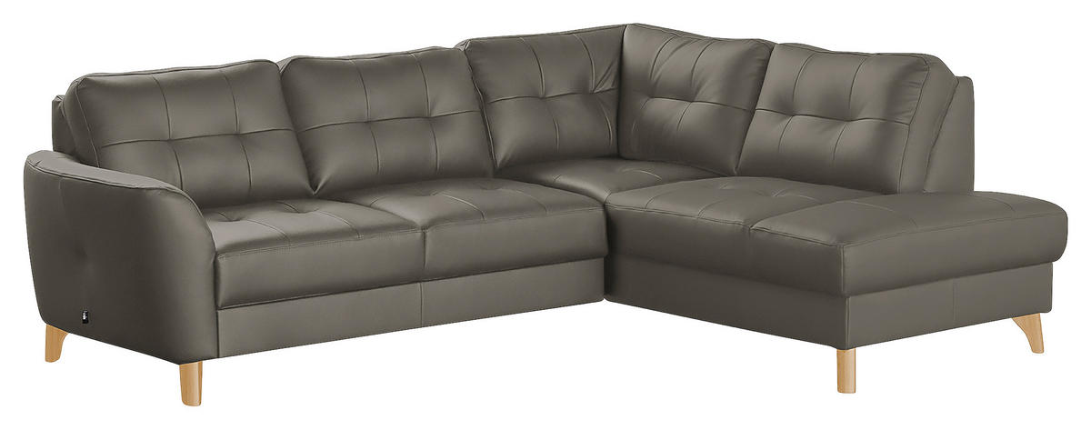 ECKSOFA in Lederlook Echtleder Schlammfarben  - Schlammfarben/Buchefarben, Design, Leder/Holz (236/190cm) - Livetastic
