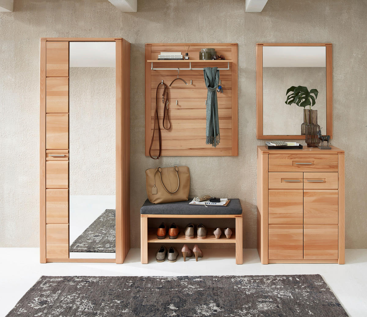 GARDEROBE 5-teilig  in 268/201/40 cm  - Buchefarben, Natur, Glas/Holzwerkstoff (268/201/40cm) - Linea Natura
