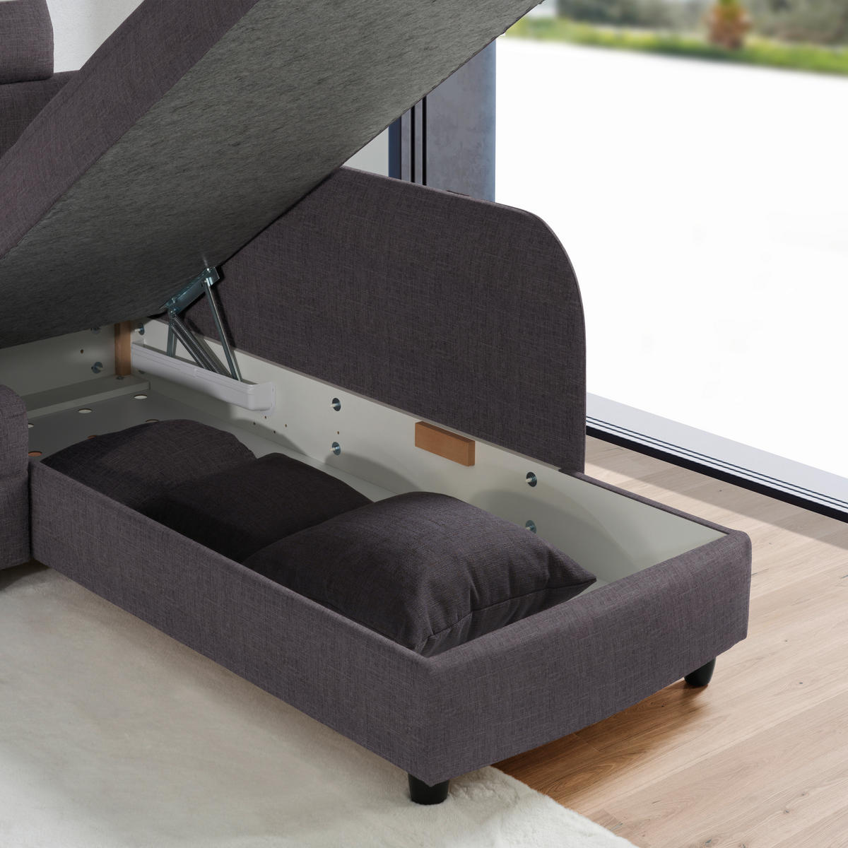 ECKSOFA in Chenille Schieferfarben  226/208 cm  - Schieferfarben/Schwarz, KONVENTIONELL, Textil (226/208cm) - Sedda