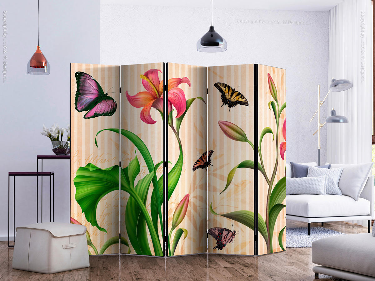 PARAVENT mit 5  Flügel - Multicolor, Basics, Holz/Textil (225/172/3cm) - artgeist