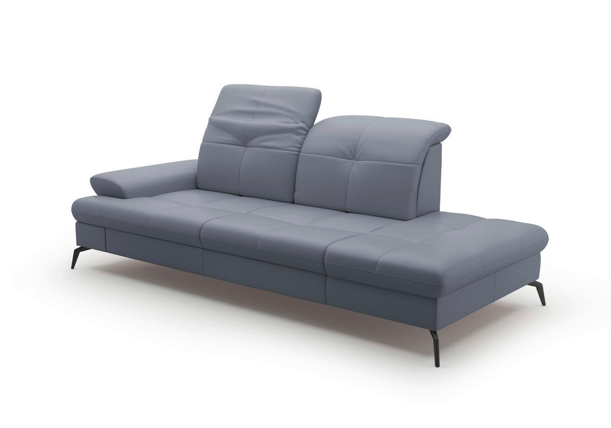 RÉCAMIERE in Echtleder Graublau  - Graublau/Schwarz, Konventionell, Leder/Metall (231/90/122cm) - Sit & More