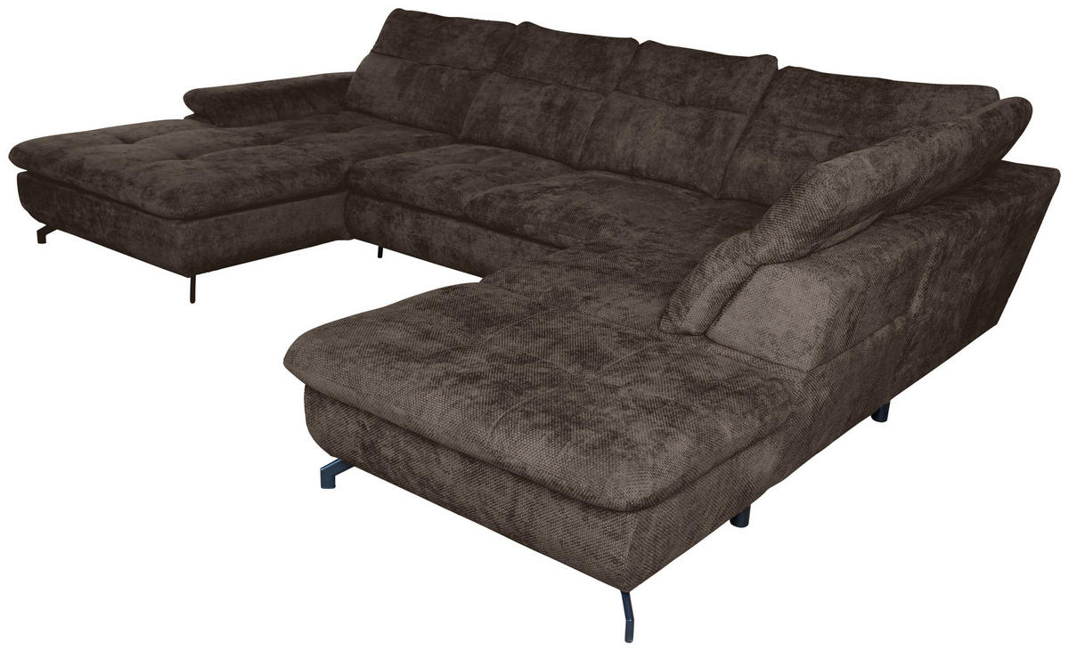 WOHNLANDSCHAFT in Struktur Mokka  - Schwarz/Mokka, KONVENTIONELL, Textil/Metall (188/357/253cm) - Carryhome