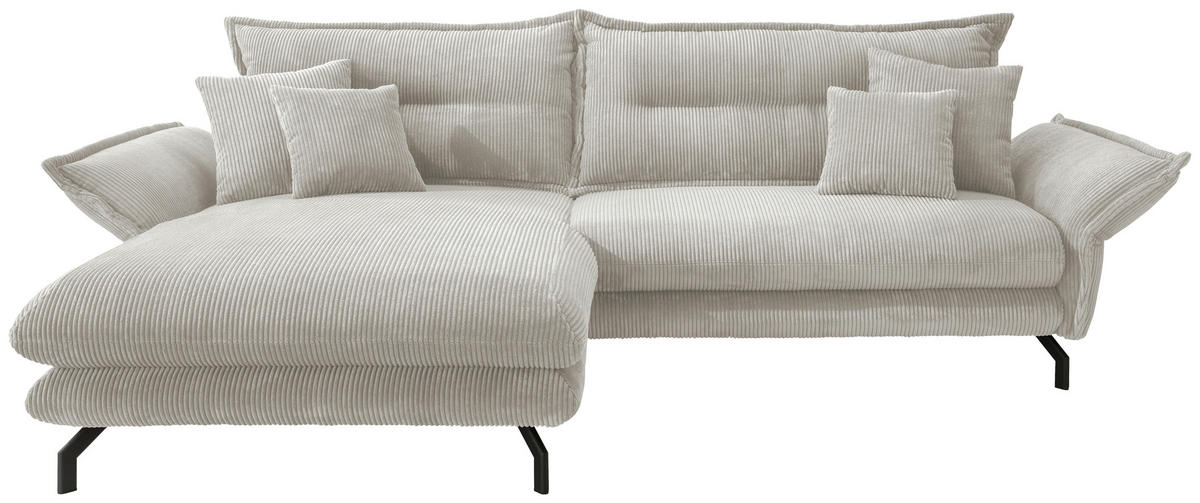 ECKSOFA Silberfarben Cord  - Silberfarben/Schwarz, MODERN, Textil/Metall (180/255cm) - Livetastic