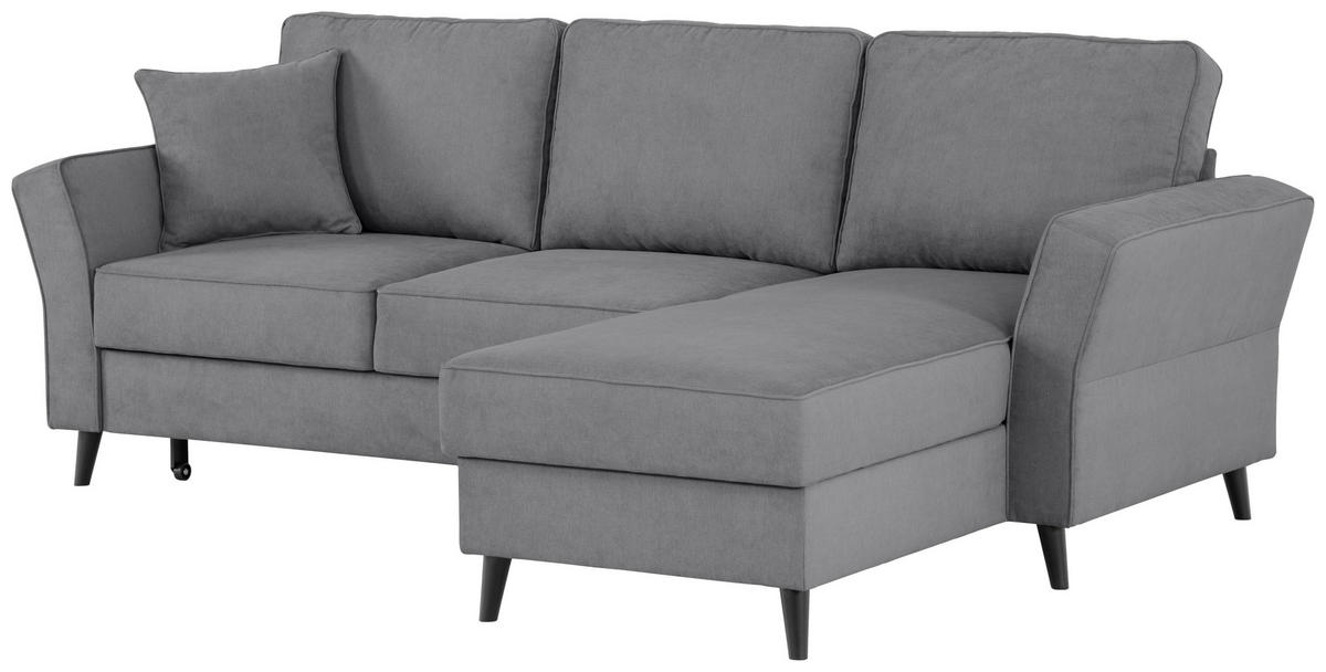 ECKSOFA in Velours Grau  - Schwarz/Grau, Konventionell, Holz/Textil (244/159cm) - Carryhome