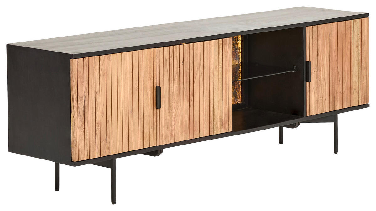 LOWBOARD  in 175/60/40 cm  - Schwarz/Akaziefarben, KONVENTIONELL, Glas/Holz (175/60/40cm) - Livetastic