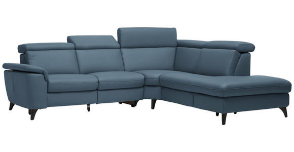 ECKSOFA in Echtleder Blau  - Blau/Schwarz, Design, Leder/Metall (285/239cm) - Cantus