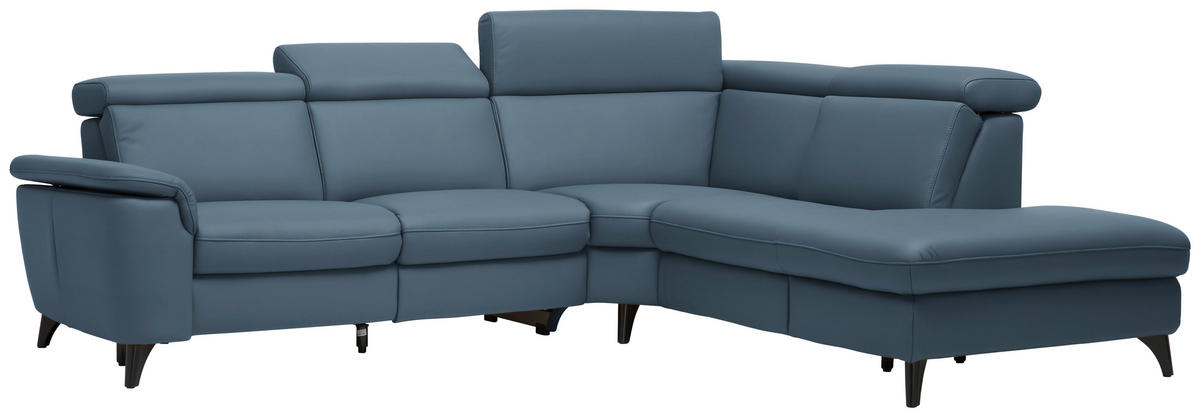 ECKSOFA in Echtleder Blau  - Blau/Schwarz, Design, Leder/Metall (285/239cm) - Cantus