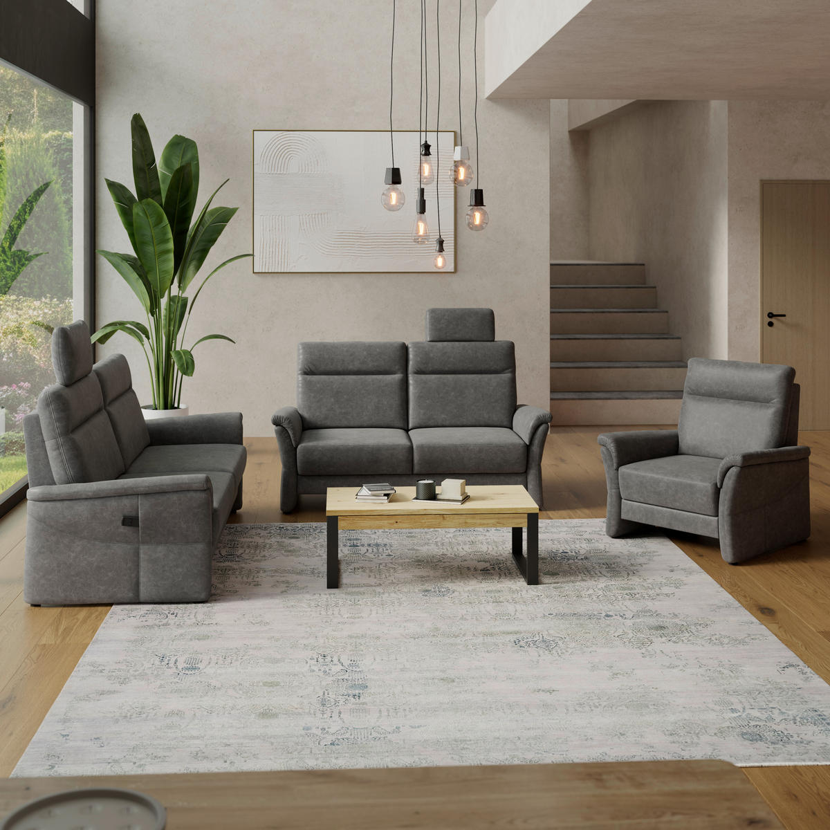 2,5-SITZER Mikrofaser Dunkelgrau  - Dunkelgrau/Schwarz, KONVENTIONELL, Kunststoff/Textil (170/99/91cm) - Elegando