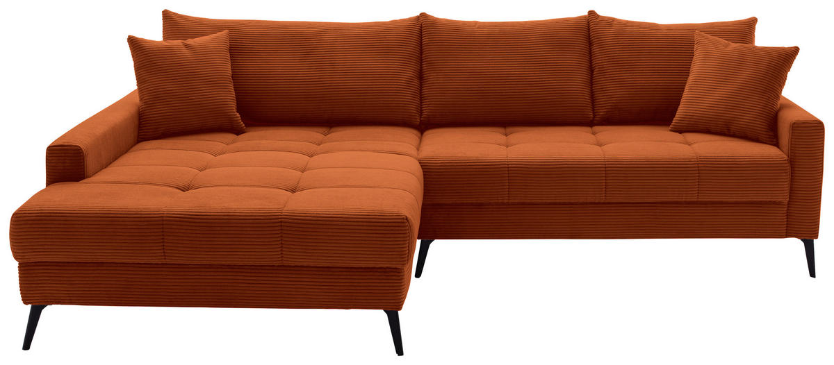 ECKSOFA Dunkelorange Cord  - Dunkelorange/Schwarz, KONVENTIONELL, Textil/Metall (173/280cm) - Hom`in