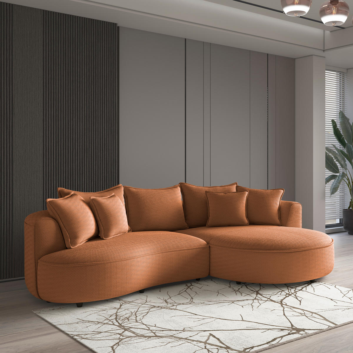 ECKSOFA in Velours, Struktur Terracotta  - Terracotta/Schwarz, Modern, Kunststoff/Textil (287/168cm) - Livetastic