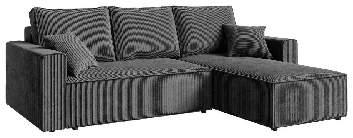 ECKSOFA Dunkelgrau Cord  - Dunkelgrau/Schwarz, KONVENTIONELL, Kunststoff/Textil (232/143cm) - Carryhome