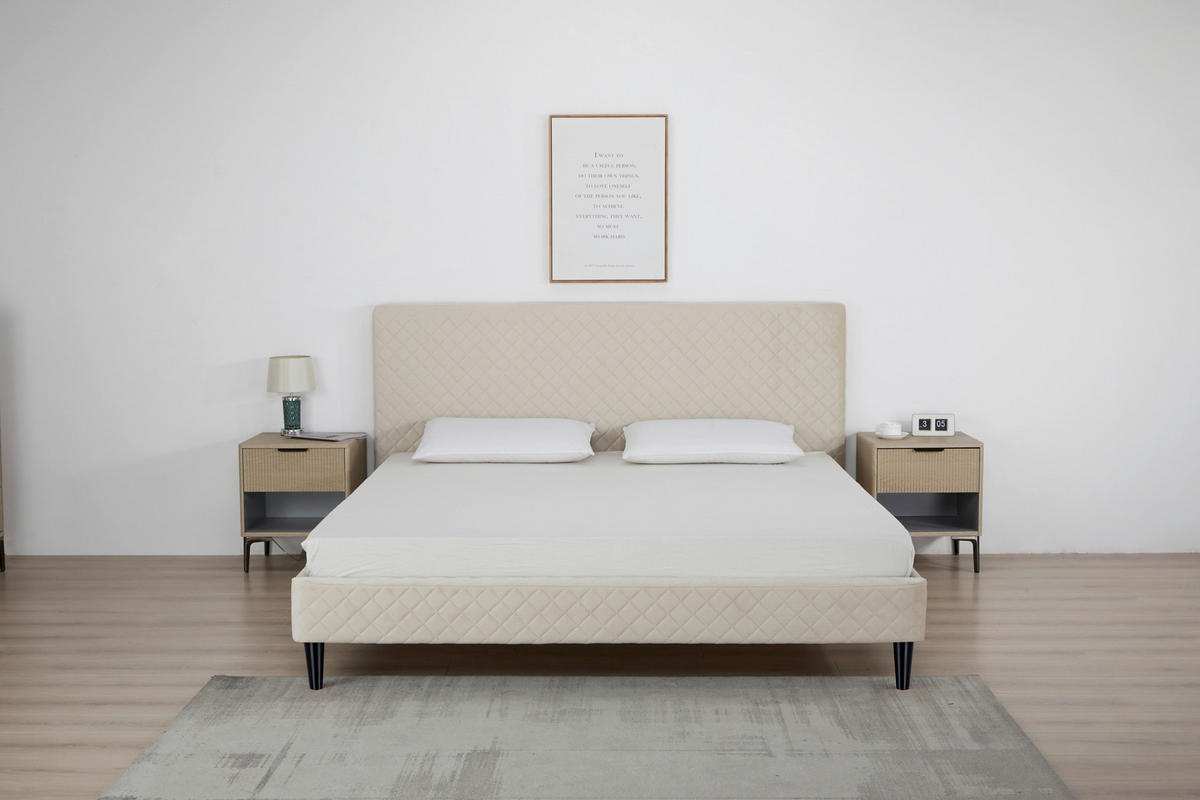 POLSTERBETT 180/200 cm,  in Beige, Lattenrost,  - Beige/Schwarz, Design, Holz/Kunststoff (180/200cm) - Boxxx