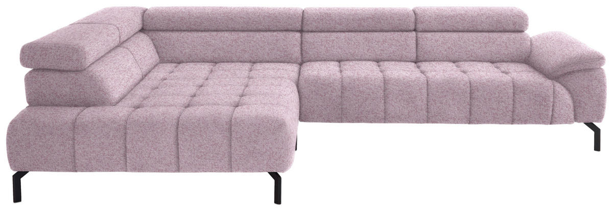 ECKSOFA in Chenille Rosa  - Schwarz/Rosa, Design, Textil/Metall (222/323cm) - Beldomo Style