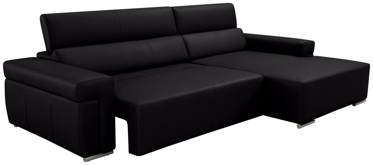 ECKSOFA inkl. Funktion DUA Schwarz Echtleder  - Chromfarben/Schwarz, Design, Leder/Metall (293/170cm) - Novel