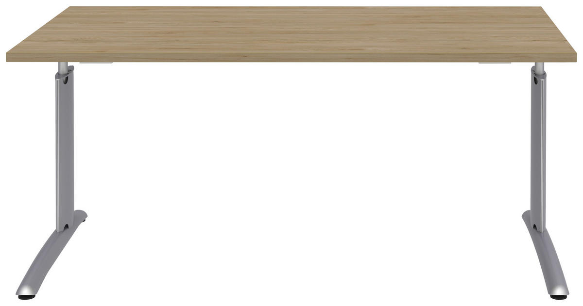 SCHREIBTISCH 160/80/70-82 cm  in Eichefarben, Alufarben  - Eichefarben/Alufarben, Konventionell, Holzwerkstoff/Metall (160/80/70-82cm) - Moderano