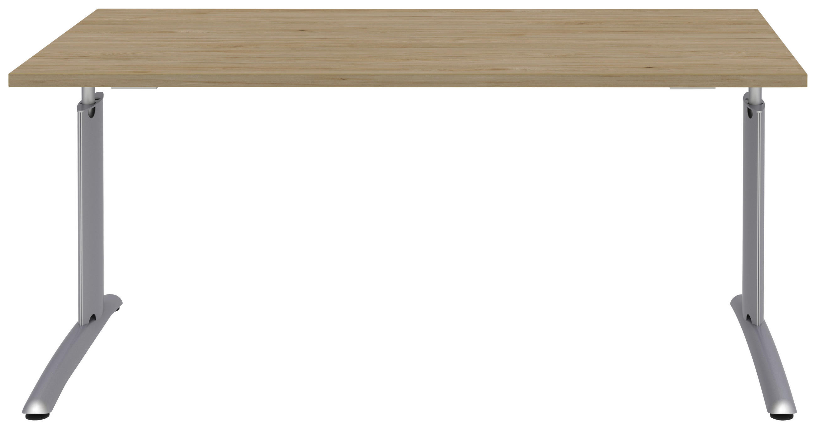 Thumbnail - Moderano Schreibtisch, Eiche, Alu, Metall, Holzwerkstoff, rechteckig, Kufe, 80x70-82x160 cm, Made in Germany, Arbeitszim...