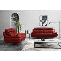 3-SITZER-SOFA Echtleder Rot  - Chromfarben/Rot, Design, Leder/Metall (225/92/99cm) - Livetastic