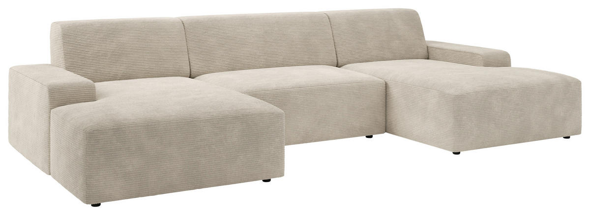 WOHNLANDSCHAFT in Cord Creme  - Creme/Schwarz, Modern, Kunststoff/Textil (162/329/162cm) - Trendmanufaktur