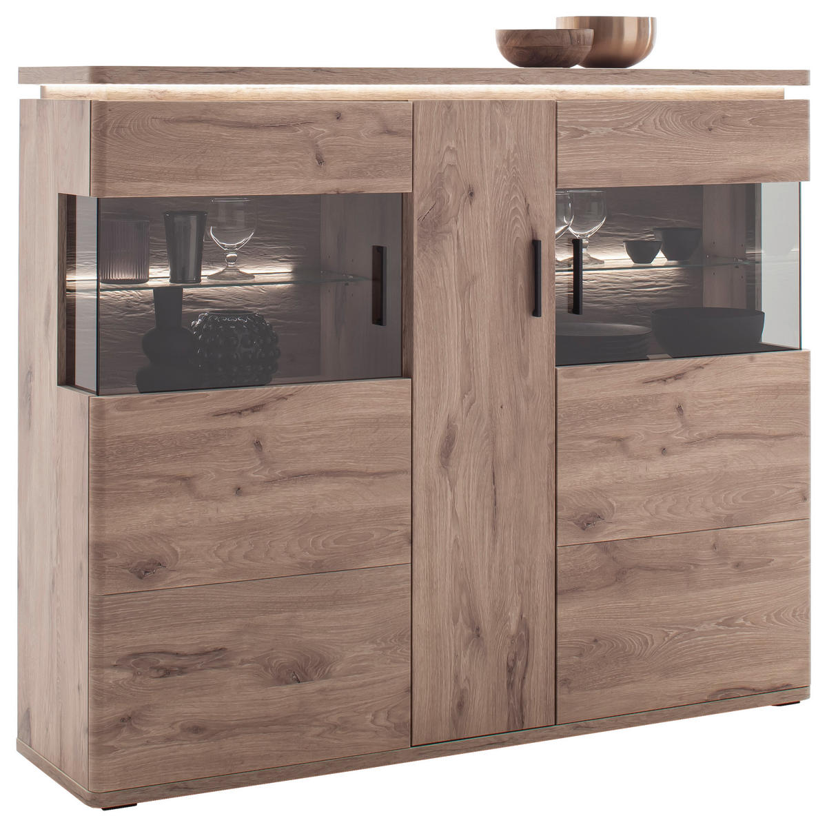 HIGHBOARD Eiche dunkel  150/124/38 cm  - Eiche dunkel/Anthrazit, Konventionell, Glas/Holzwerkstoff (150/124/38cm) - Cantus