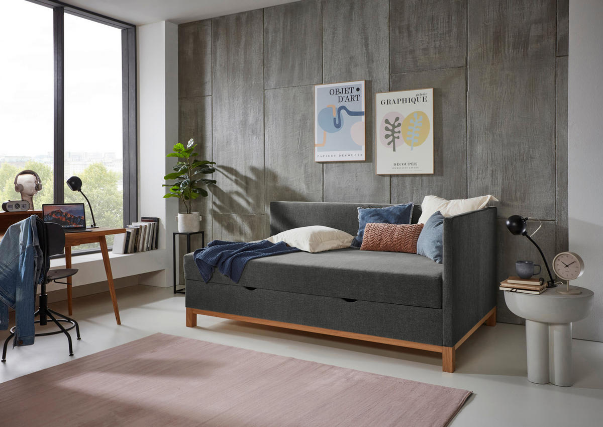 BOXBETT 120/200 cm  in Anthrazit  - Eichefarben/Anthrazit, Design, Holz/Textil (120/200cm) - Boxxx