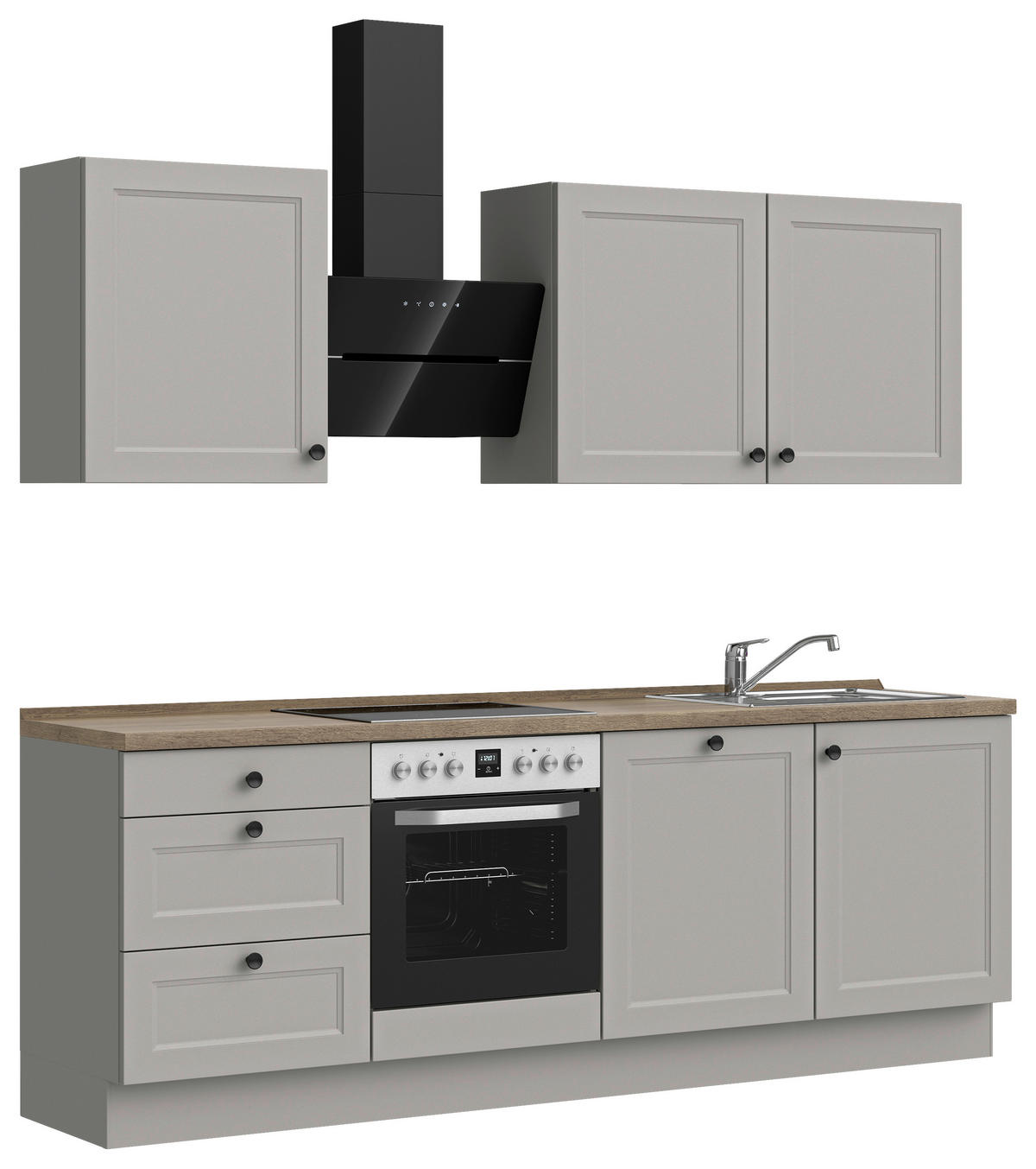 KÜCHENLEERBLOCK 240 cm   in Grau, Eiche dunkel  - Eiche dunkel/Schwarz, MODERN, Holzwerkstoff/Metall (240cm) - Nobilia