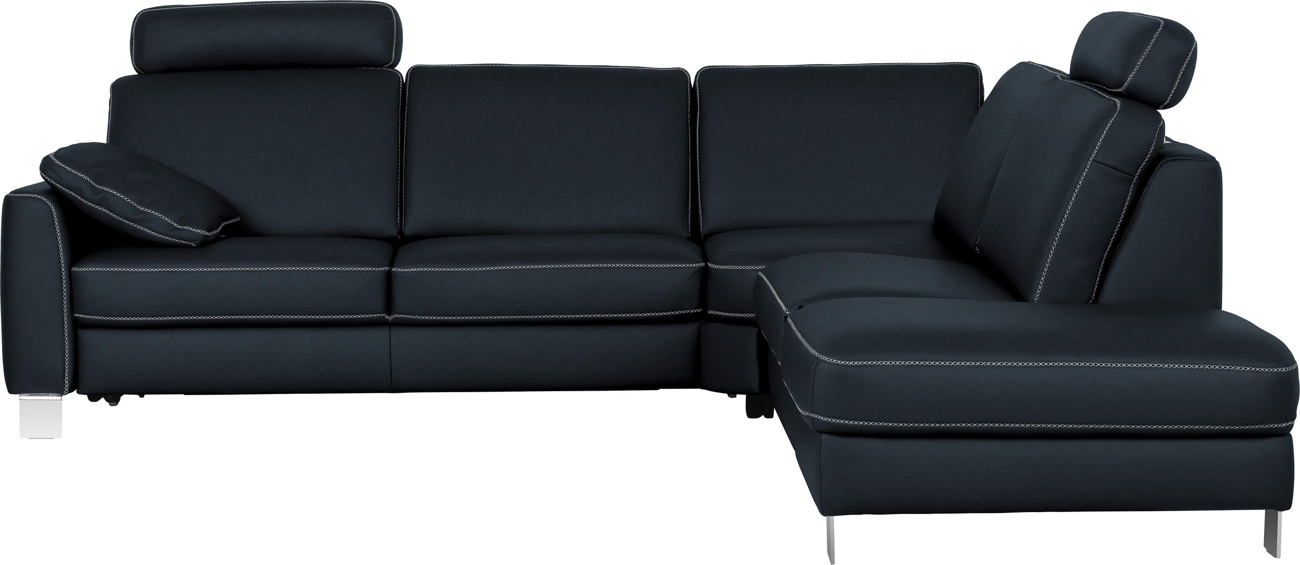ECKSOFA in Echtleder Dunkelblau  - Chromfarben/Beige, Konventionell, Leder/Metall (272/245cm) - Valdera