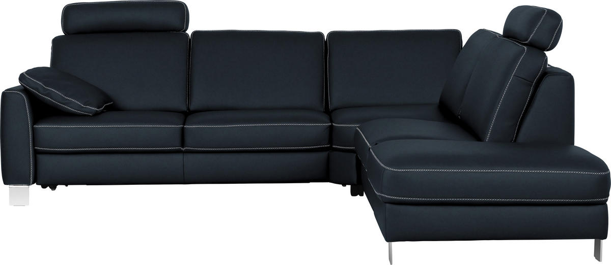 ECKSOFA in Echtleder Dunkelblau  - Chromfarben/Beige, Konventionell, Leder/Metall (272/245cm) - Valdera