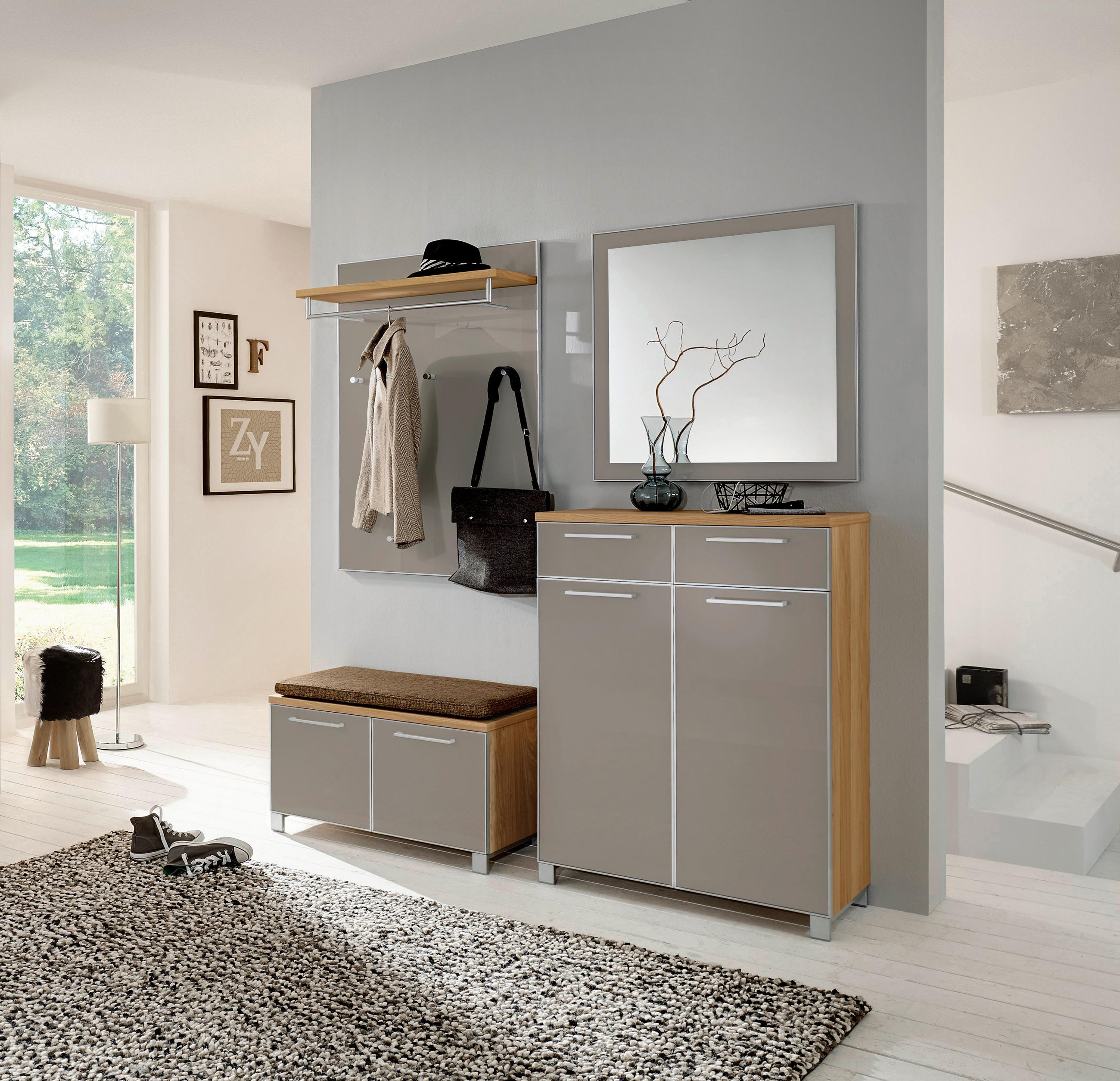 GARDEROBE Taupe, Eichefarben, Hellbraun - Taupe/Hellbraun, Design, Glas/Holz (175/195/40cm)