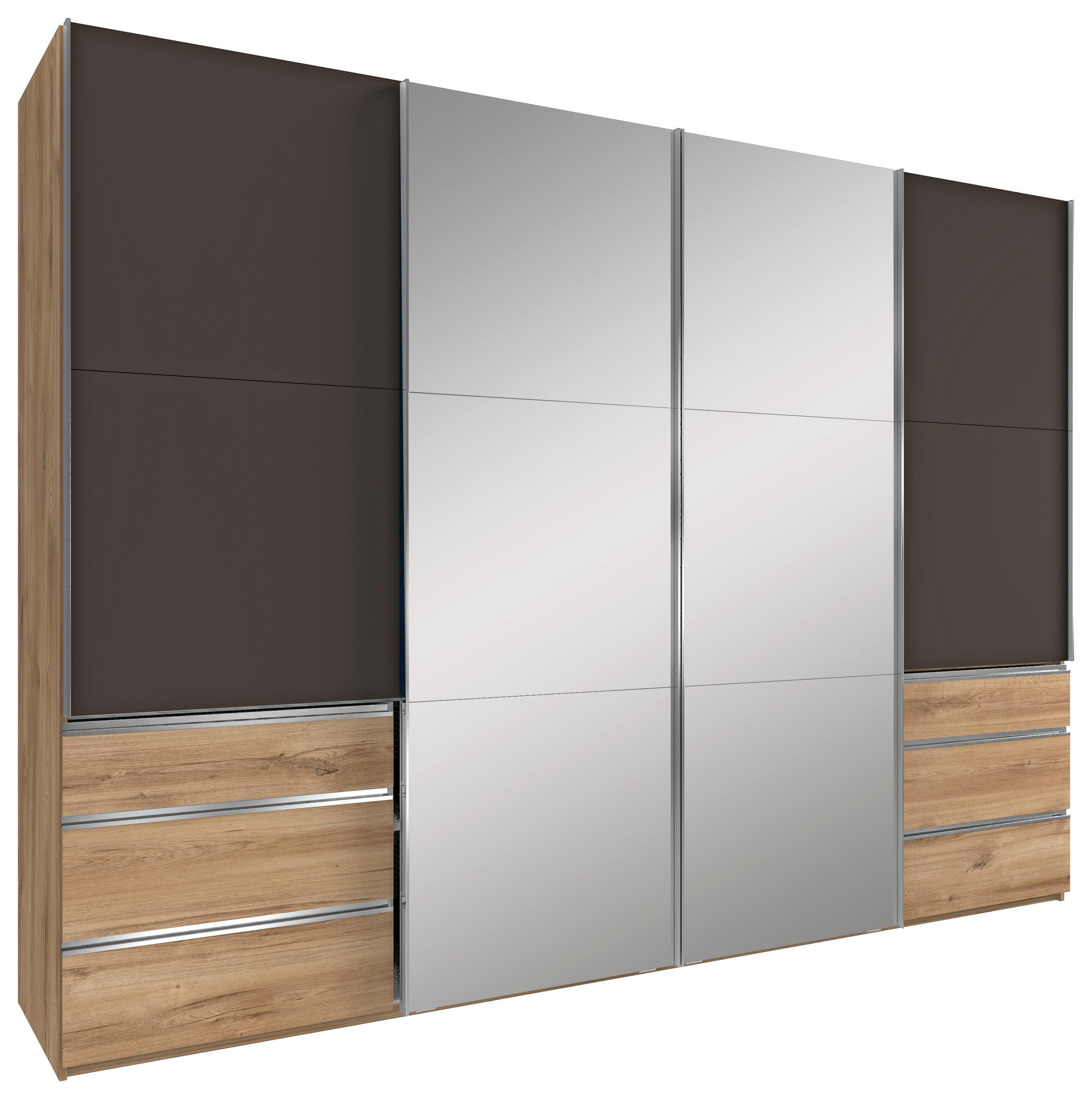 SCHWEBETÜRENSCHRANK in Graphitfarben, Eichefarben - Chromfarben/Eichefarben, Modern, Glas/Holzwerkstoff (300/216/65cm) - MID.YOU