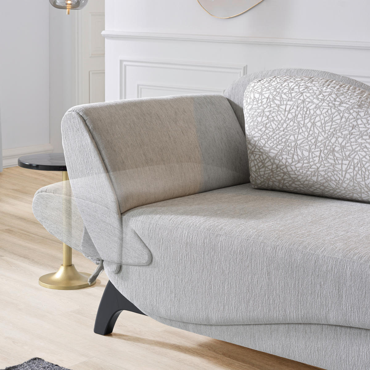 RÉCAMIERE in Webstoff Hellgrau  - Hellgrau/Schwarz, Modern, Holz/Textil (84/87/171-190cm) - Joka