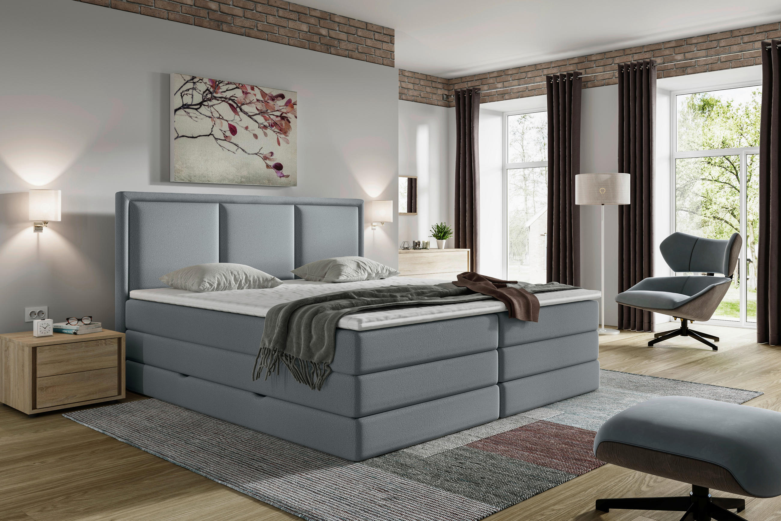 Mid.you Boxspringbett Dunkelgrau 200x200 cm