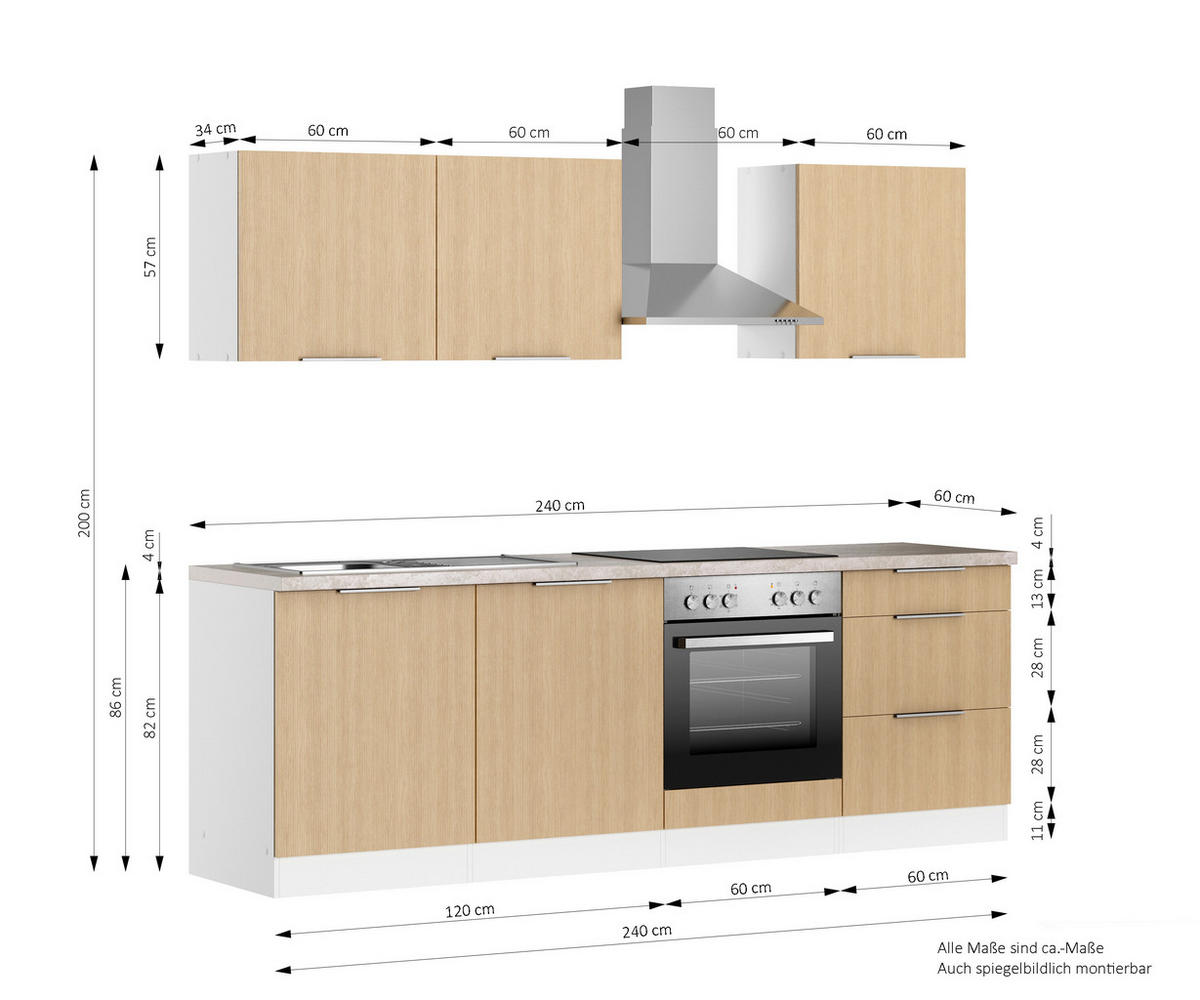 KÜCHENBLOCK 240 cm   in Weiss, Eichefarben  - Weiss/Eichefarben, Lifestyle, Holzwerkstoff/Metall (240cm) - Held